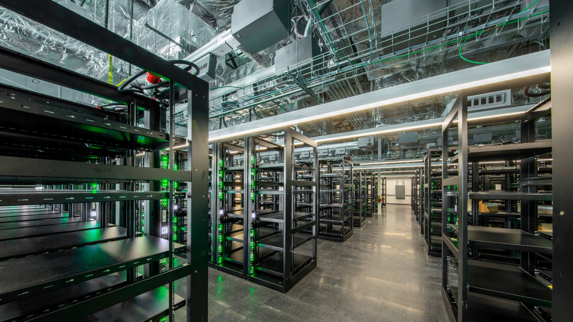 Photo of the interior of a data center that is under construction.