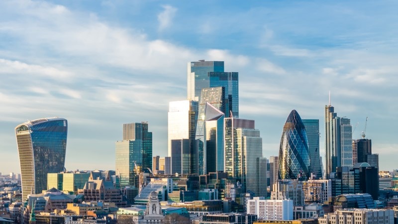 Photo of the City of London skyline.