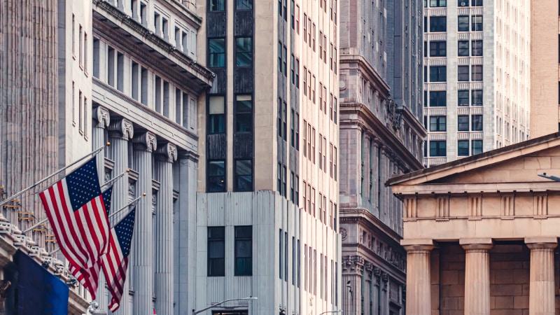Photo of New York Stock Exchange and surrounding buildings