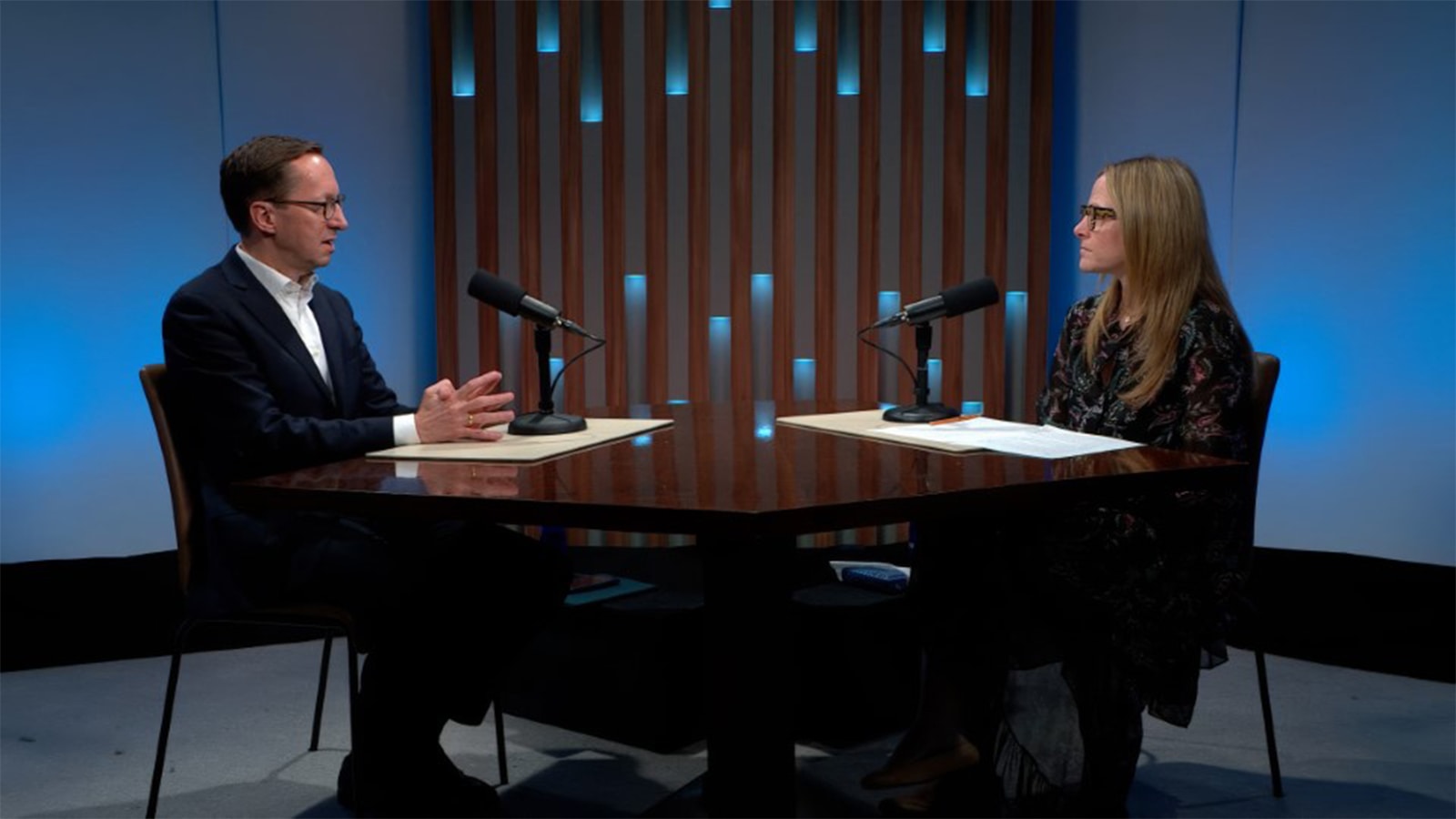 Wolfgang Fink, CEO of Goldman Sachs Bank Europe SE, and Goldman Sachs Research’s Allison Nathan in the Exchanges podcast recording studio.