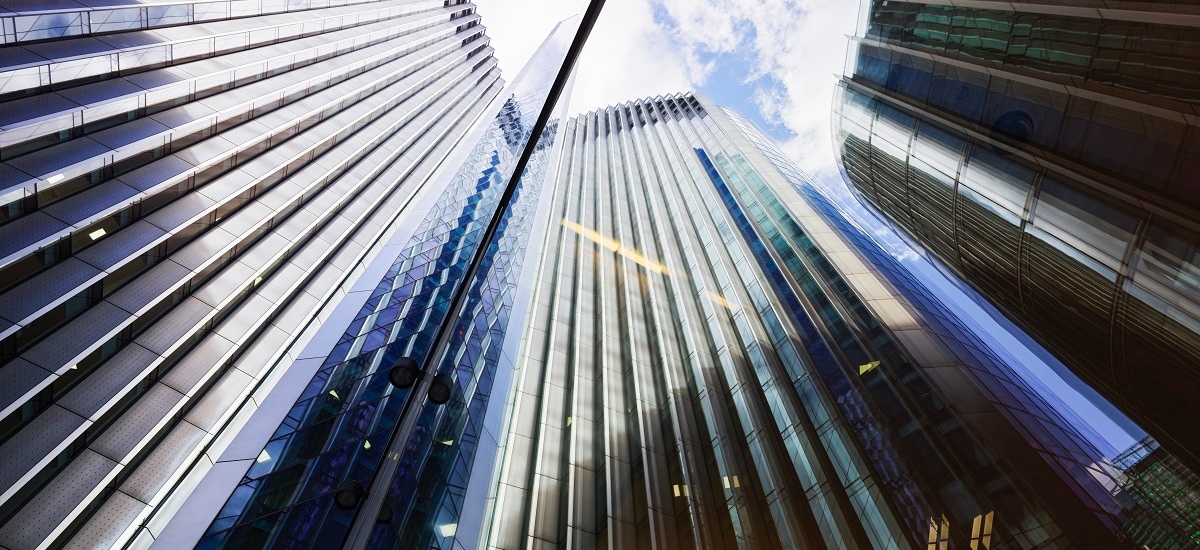 Glass and steel financial towers in the City of London